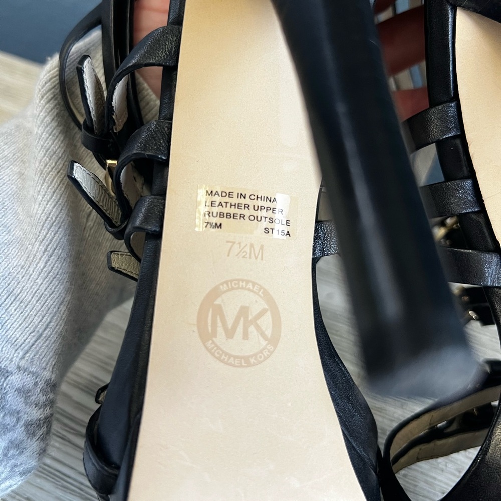 Michael Kors Ava Black Strappy Heels Gold Buckles - Picture 7 of 7